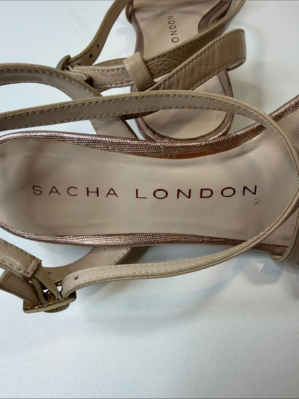 Sacha London Size 7 Rose Gold Metallic Strappy Wedge Sandals